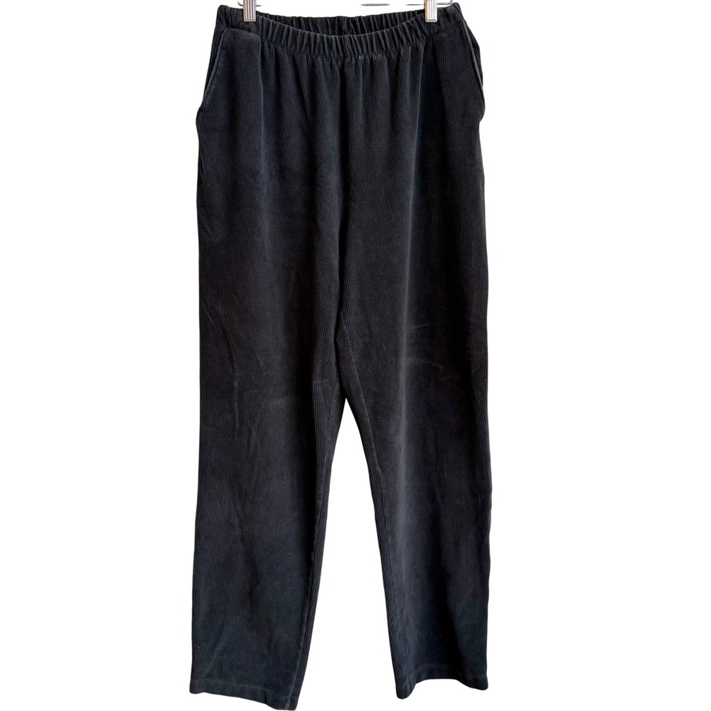 Lands End Sport Knit Tapered Leg Pants Size L Tall Elastic Waist‎ Black Corduroy
